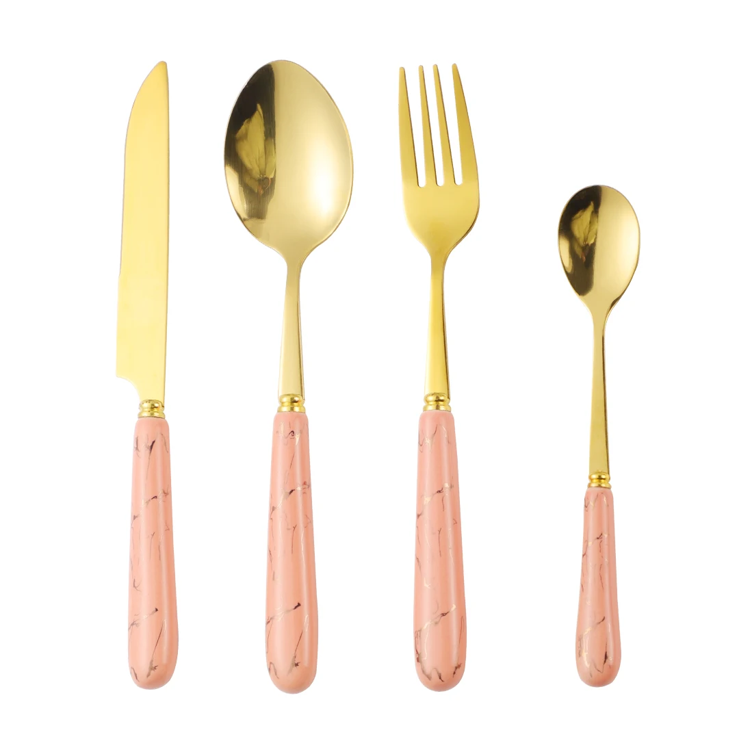 

Pink 1pcs Cutlery Set Ceramic handle Stainless Steel Gold Tableware Set Knife Fork Spoon Luxury Flatware Dishwasher Safe