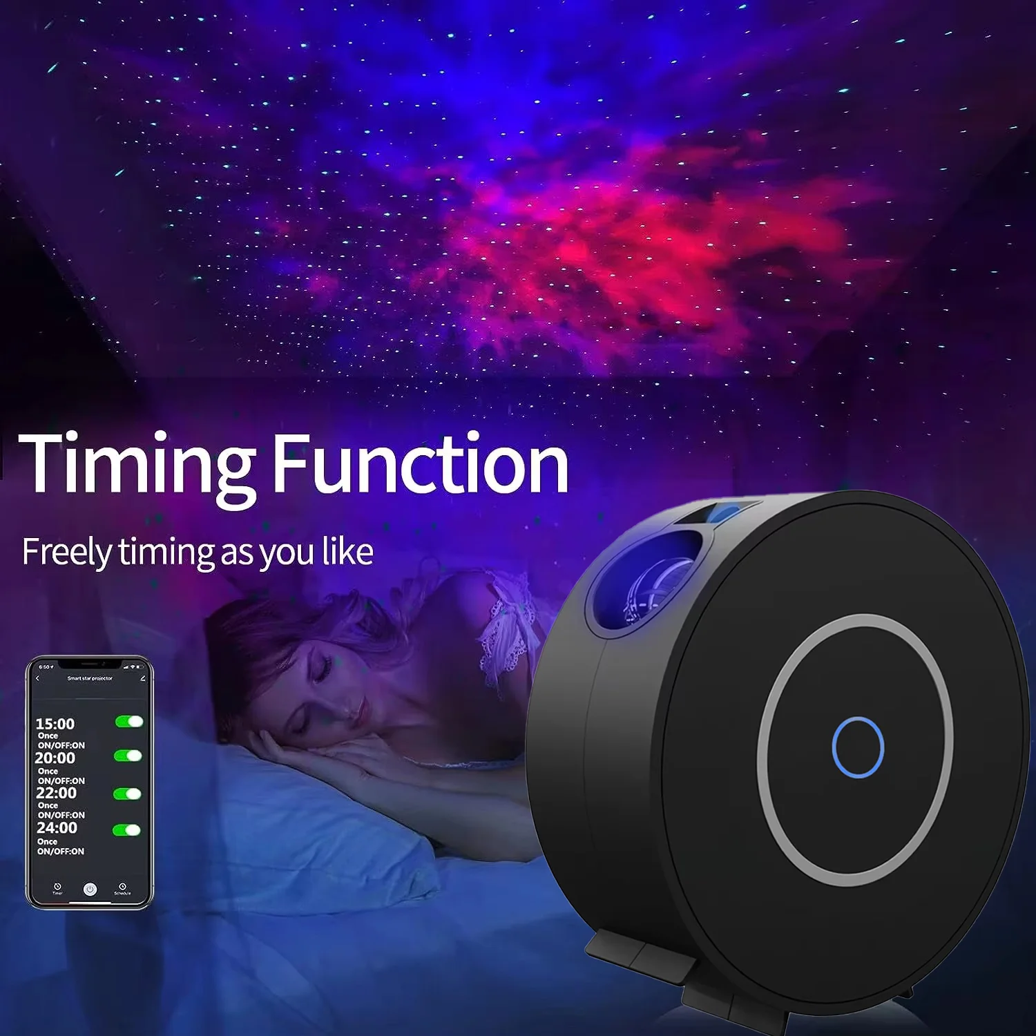 Smart LED starry sky projector light, WiFi starry sky projector light 3D Galaxy, with app/voice control, timer, compatible with
