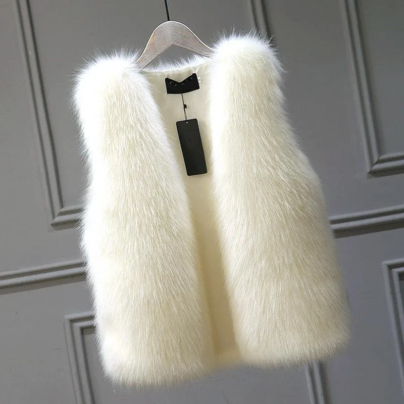 Autumn New Fashion Warmth Jackets Elegant Ladies Fall Vest Fluffy Gilet Jacket Solid Streetwear 2023 Winter Women Fur Vest Coat