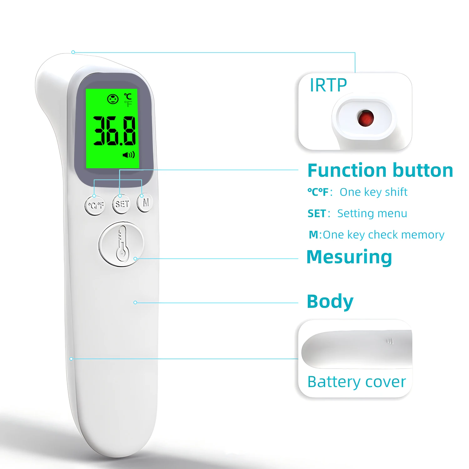 Digital Thermometer Medical Household Infrared Forehead Smart Digital Non-contact Laser Thermometer LCD Baby Adult Fever Reminder Infant Body