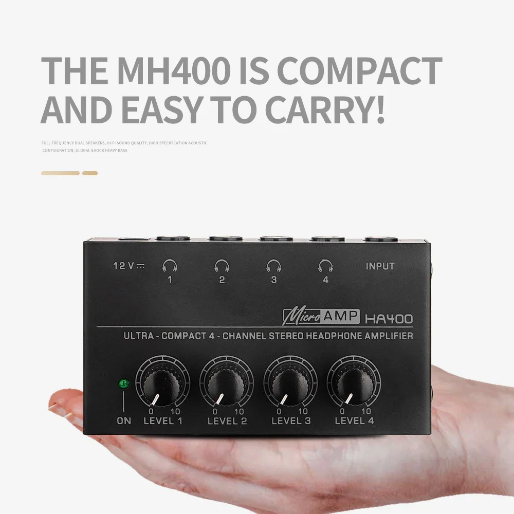 Headphone Amplifier Stereo Amplifier Audio Amp Adapter Audio Amplifier Board Ultra-Compact 4 Channels Mini Headphone Amplifier With Power Adapter 10MHz Earphone Amp for Music