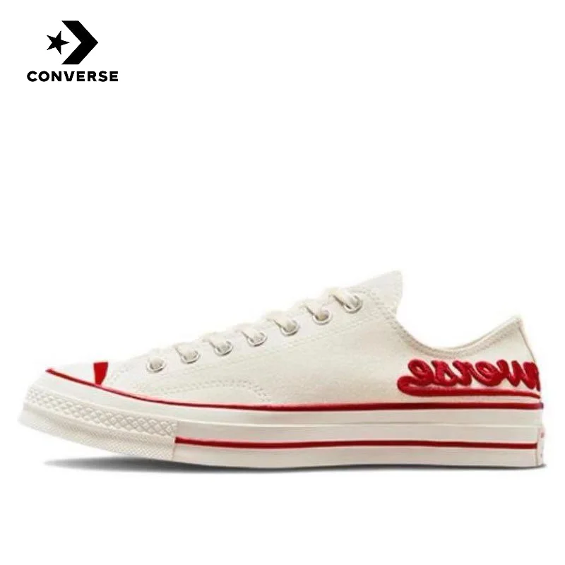 thumbnail image 1 of Zapatillas de lona Converse clásicas de los años 70, de corte bajo, resistentes y a la moda, para hombre y mujer, en blanco y rojo, 1 of 4