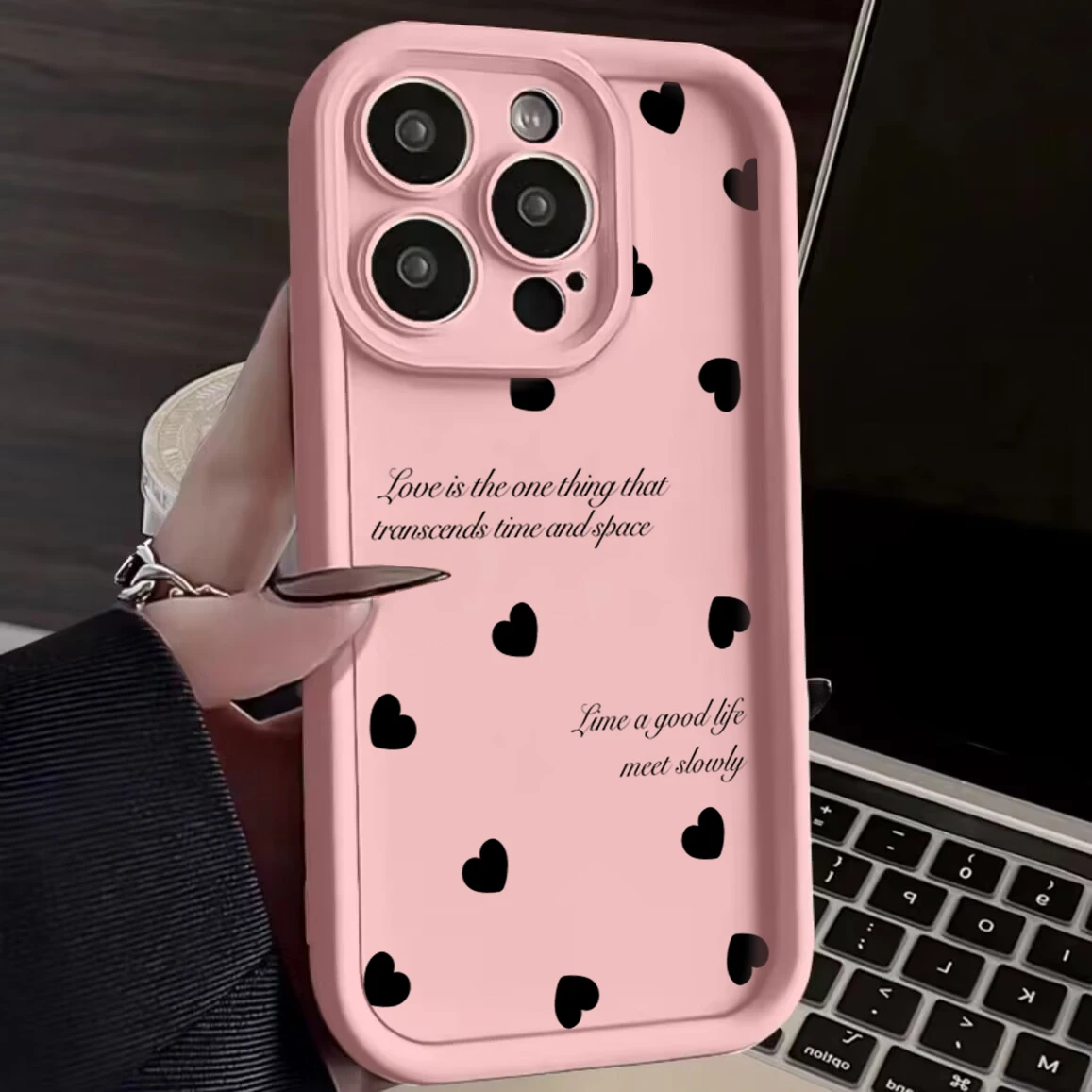 Elegant Black Love Heart Full Screen Silicone Phone Case