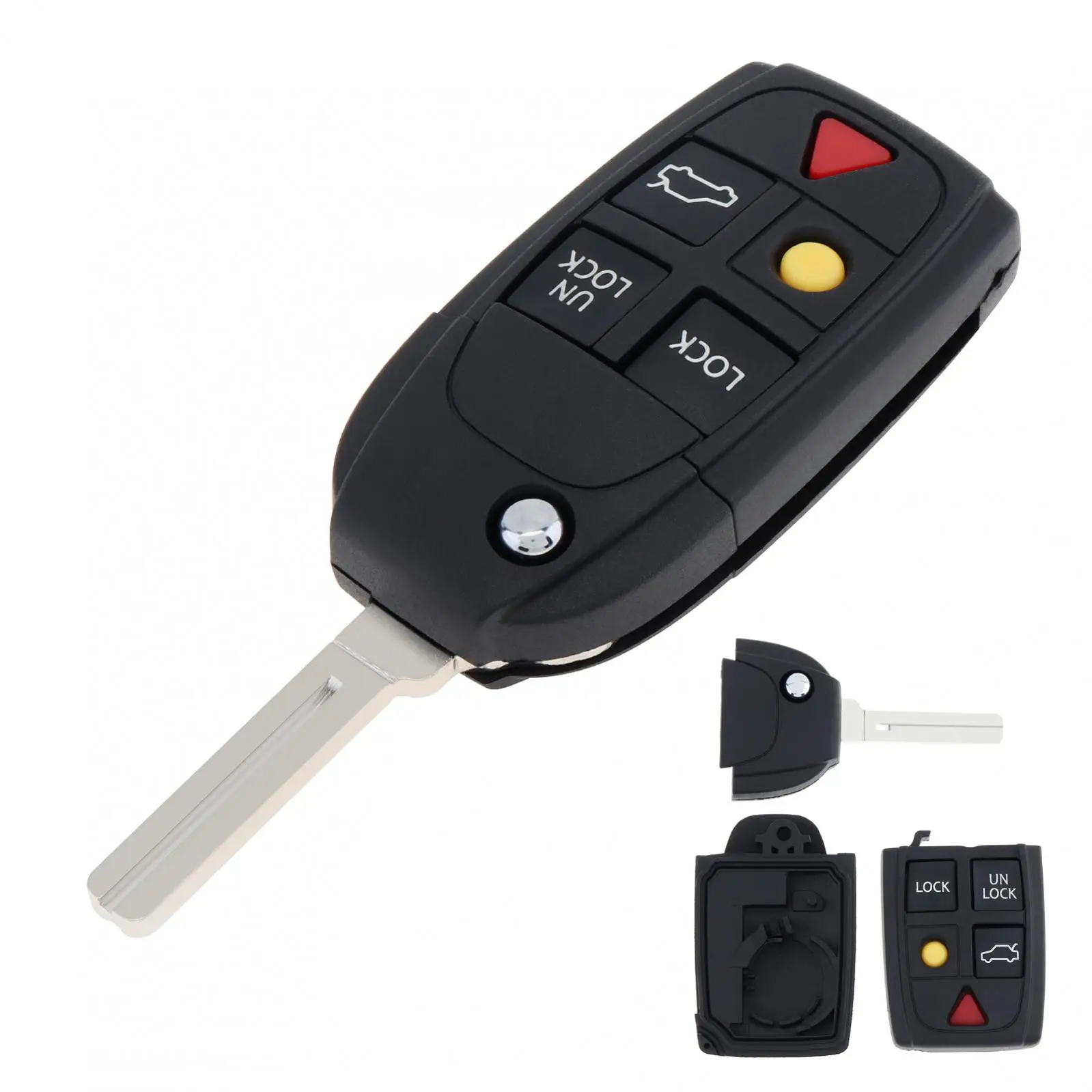 5 Buttons Car Key Fob Case Shell Replacement Flip Folding Remote Cover Car Key Accessories Fit for VOLVO S60 S80 V70 XC-70 XC90 Key Case Fob Cover Key Cover Folding Car Key Shell Car Key Shell Key Fob Replacement