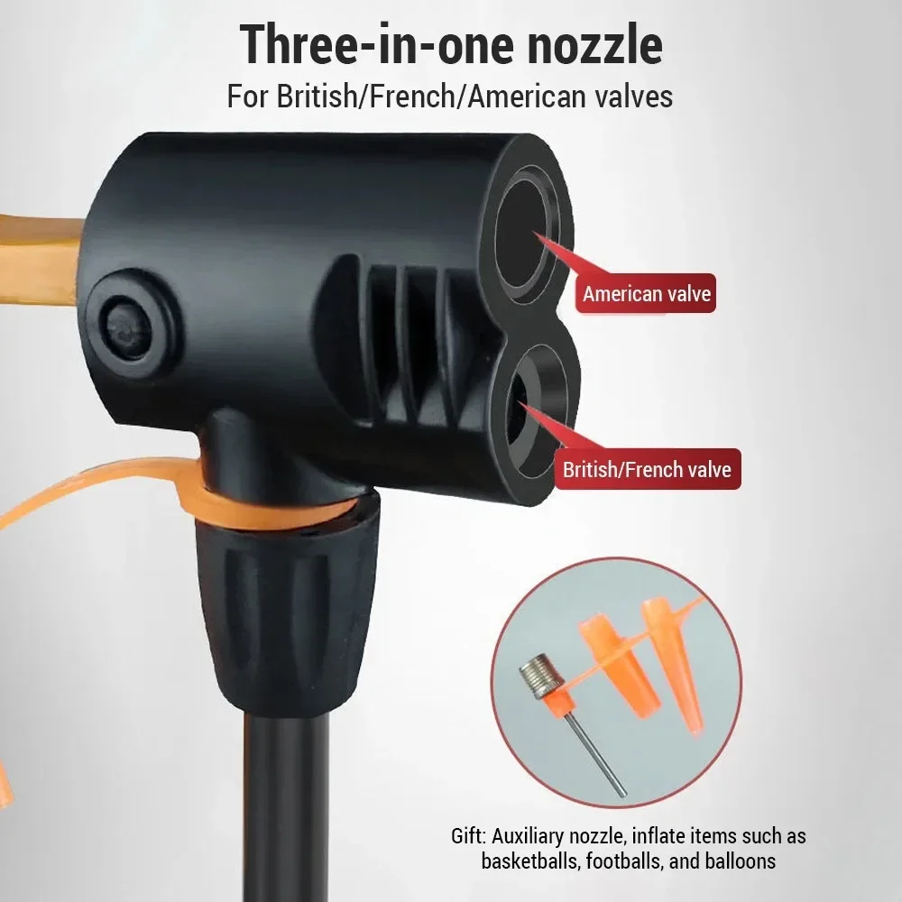 Bike Pump Multi-functional Inflator with Gauge 160PSI 3-in-1 Nozzle for Bicycles Cars