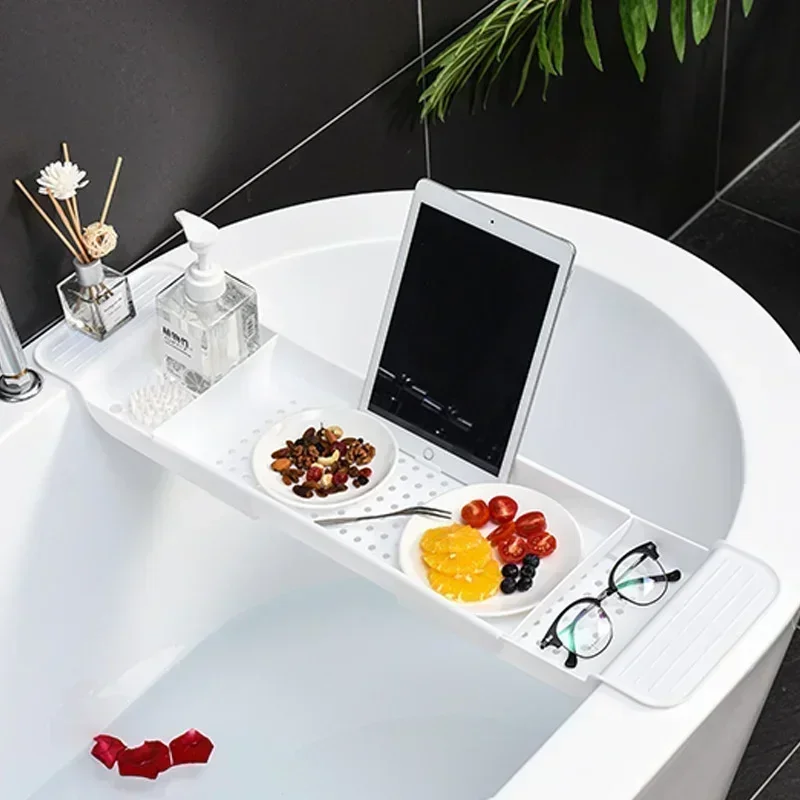 Bathroom Portable Tools Bathtub Shelf Extendable Bathtub Tray Shower Caddy Bamboo Bath Tub Rack Towel Holder Storage Organizer bathtub storage rack