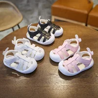 Cut-outs Newborn Shoes Toddler Girl Sandals 2024 Summer Baby Cirb Shoes Boy Black White Pink Cute Baby Girl Bunny Sandals E02221 2