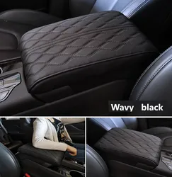 Tapis d'accoudoir en cuir PU ondulé brodé pour voiture, Console centrale, coussin de Protection, boîte de rangement 