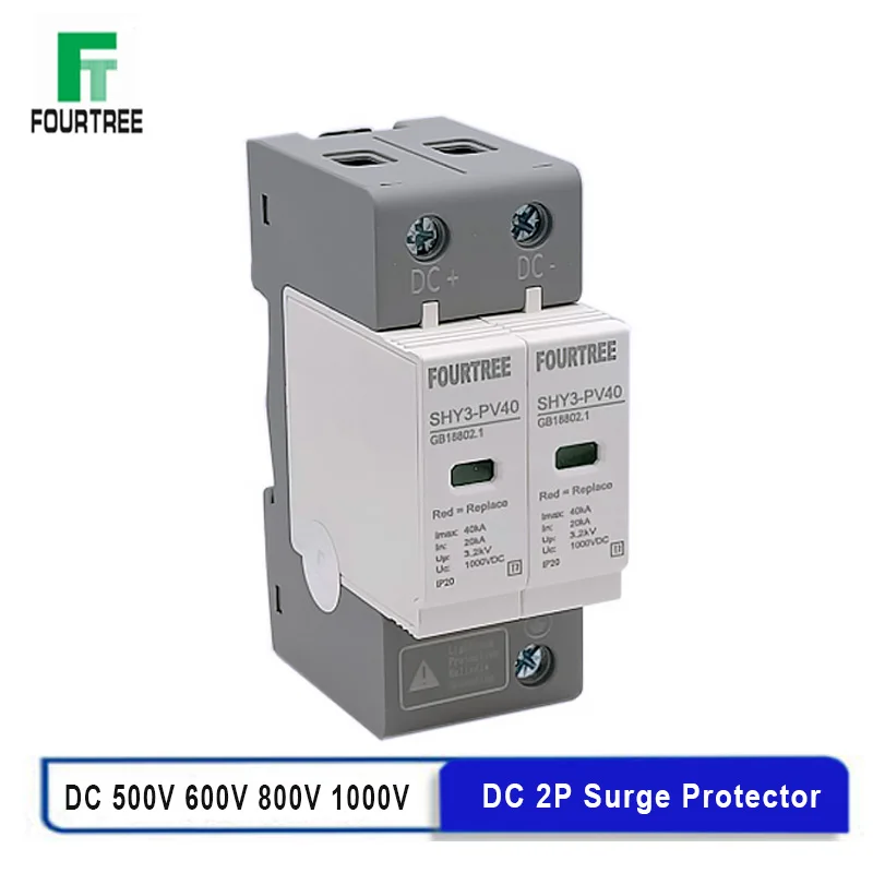 Dc Spd Protezione Da Sovratensione Solare 2P 500V 600V 800V 1000V Scaricatore Di Potenza Esterno Dispositivo Di Protezione Contro I Fulmini 10-20/20-4