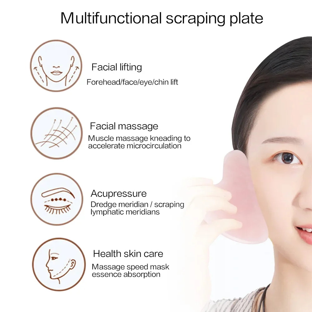 Natural Jade Gua Sha Scraper Board Massage Rose Quartz Jade Guasha Stone Face Massage Neck Skin Lifting Wrinkle Remover Tool