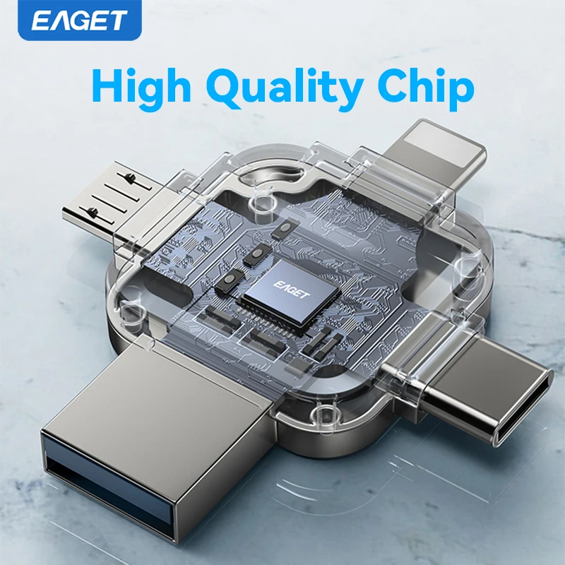 thumbnail image 5 of Memoria USB 4 en 1 Eaget USB 3.0 tipo C con interfaz Micro Lightning para iPhone 16, 15, Samsung, Android, portátil, 5 of 5