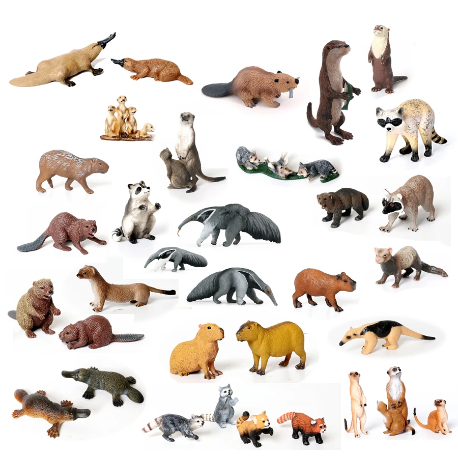 

Hand painted Forest Animal Figures Platypus,Beaver,Raccoon,Badger,Meerkat,Anteater Bear Model Decor Collector Educational toys