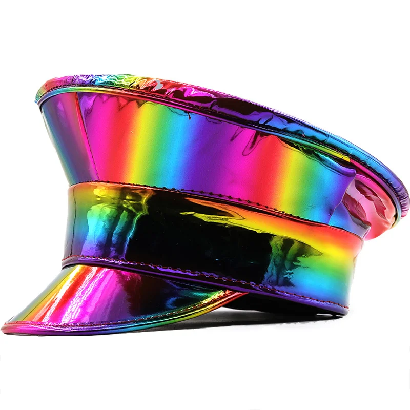 Leather Military Hat Visor Cap Army Hat Police Cap Cosplay Halloween Party Hat Women Men