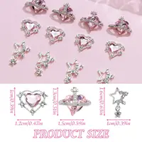 15PCS Nail Art Charms Crystal Heart Nail Charms Pink Shiny Planet Charms 3D Alloy Star Nail Charm Shiny Flatback Diamond Nail 2