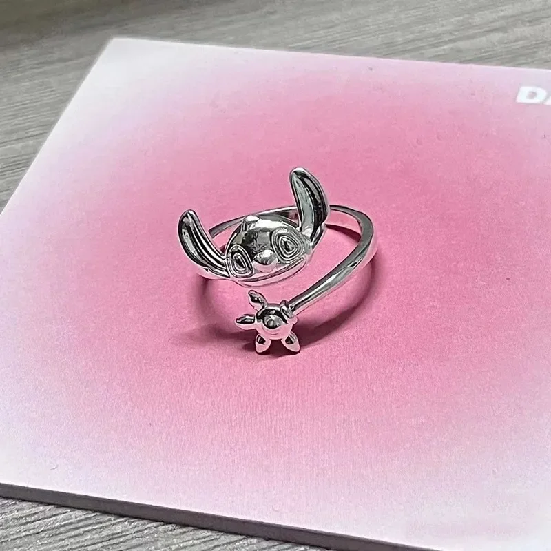 Anillo de Disney Anime Lilo & Stitch de plata 925 con dibujos animados de Stitch y Mickey, anillos ajustables, juguetes kawaii para niños, joyas para mujer, regalos de Navidad