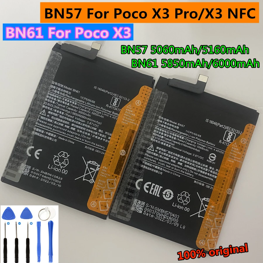 

Original BN57 BN61 BN53 BN62 BN63 BN5G Battery for Xiaomi Redmi Note 9 10 Prime Global 9T 10A 10C Poco X3 NFC M3 M2 Pro 4G 5G