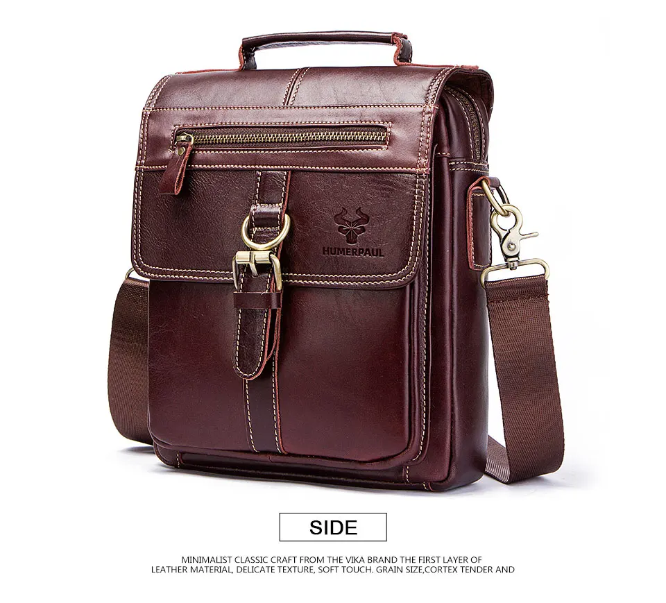HUMERPAUL Herren-Umhängetasche aus 100 % echtem Leder, multifunktional, für Reisehandtaschen, große Kapazität, Rindsledertasche – Detail 12