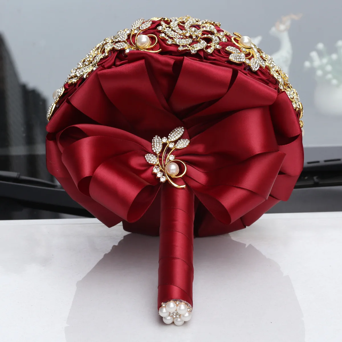 Wedding Golden Rhinestone High Quality Hand Bouquet Water Diamond Bride Holding Flowers Wedding Bridal bouquet Ribbon De Noiva