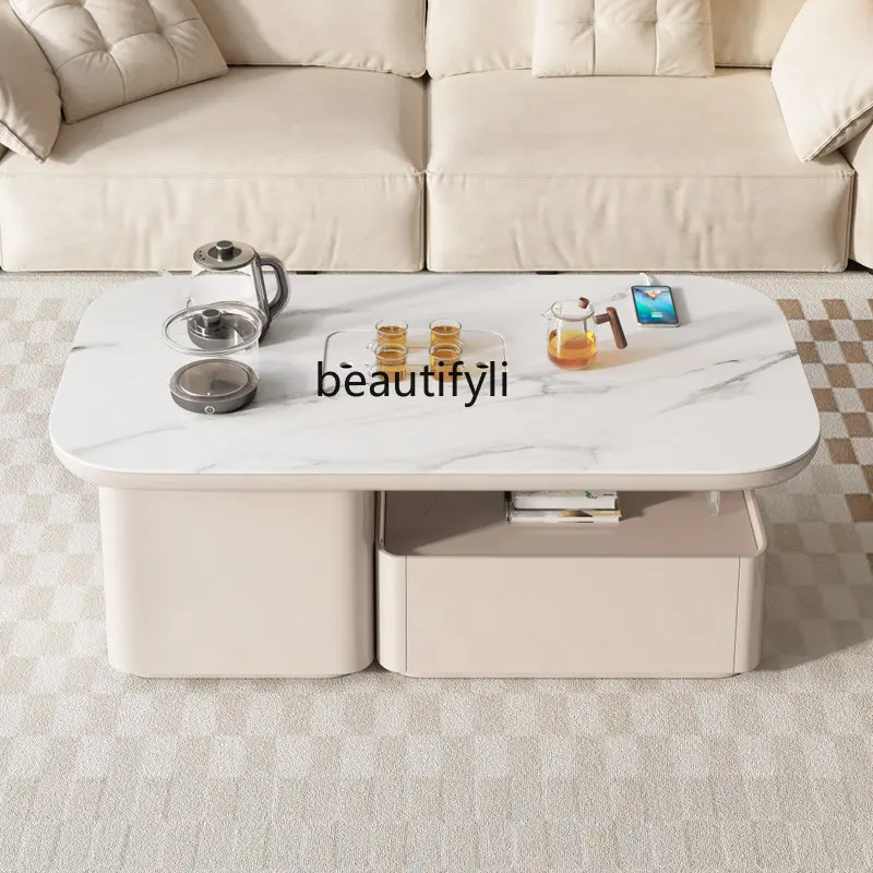 

Multifunctional Coffee Table Stone Plate Tea Table Household Tea Cabinet Living Room Retractable One Table Multi-Purpose
