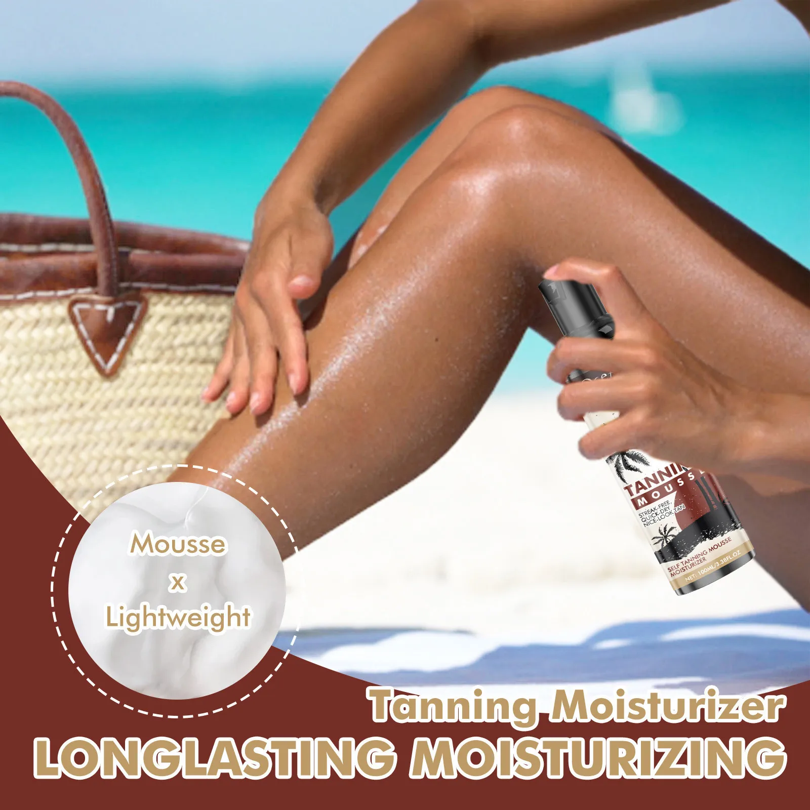 Body Self Tanner Mousse Bronzer Tanning Sunbath Long Lasting Smooth Nourish Natural Shining Brown Color Sunless Tanning Product