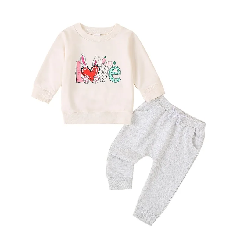 Toddler Girls Fall Outfits Letter Print Long Sleeve Sweatshirt and Elastic Pants Set Baby Cute 2 Piece Clothes