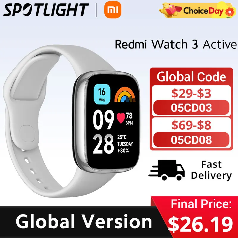 Xiaomi Redmi Watch 3 Active Reloj inteligente 1.83 «LCD Frecuencia cardíaca Oxígeno en sangre Llamada telefónica Bluetooth Más de 100 modos deportivos Estreno mundial