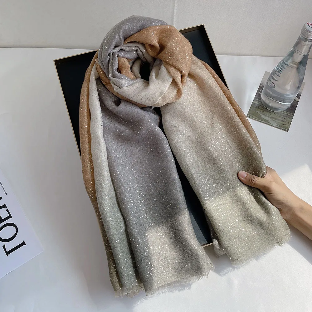 2024 New Female 180x90 Sprinkle Gold Full Star 100% Cotton and Linen Gradient Color Warm Travel Sun Protection Shawl Headscarf