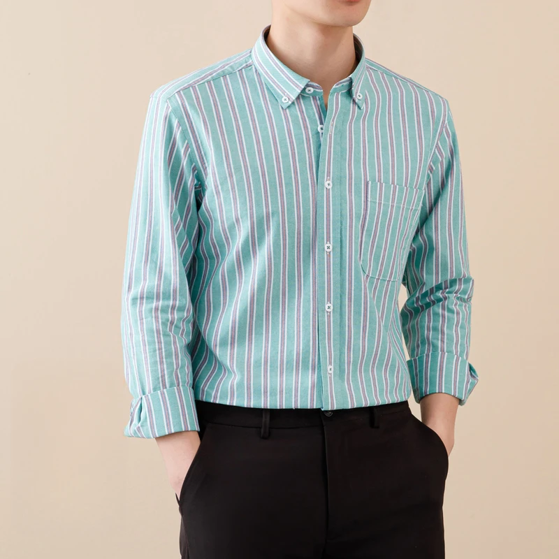 plus size100%cotton oxford long-sleeve shirts for men slim fit casual plain shirt plaid striped tops elegangt designer clothes