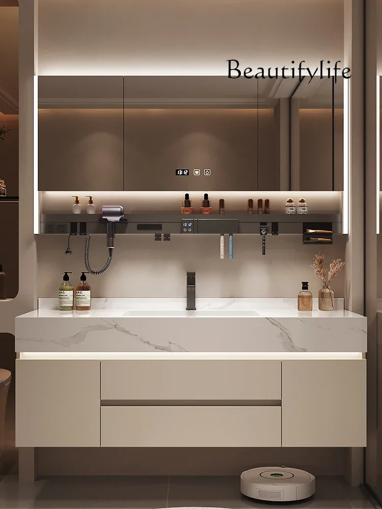 cabinet light luxury toilet washbasin basin cabinet bathroom Rock slab seamless integrated ceramic basin bathroom
