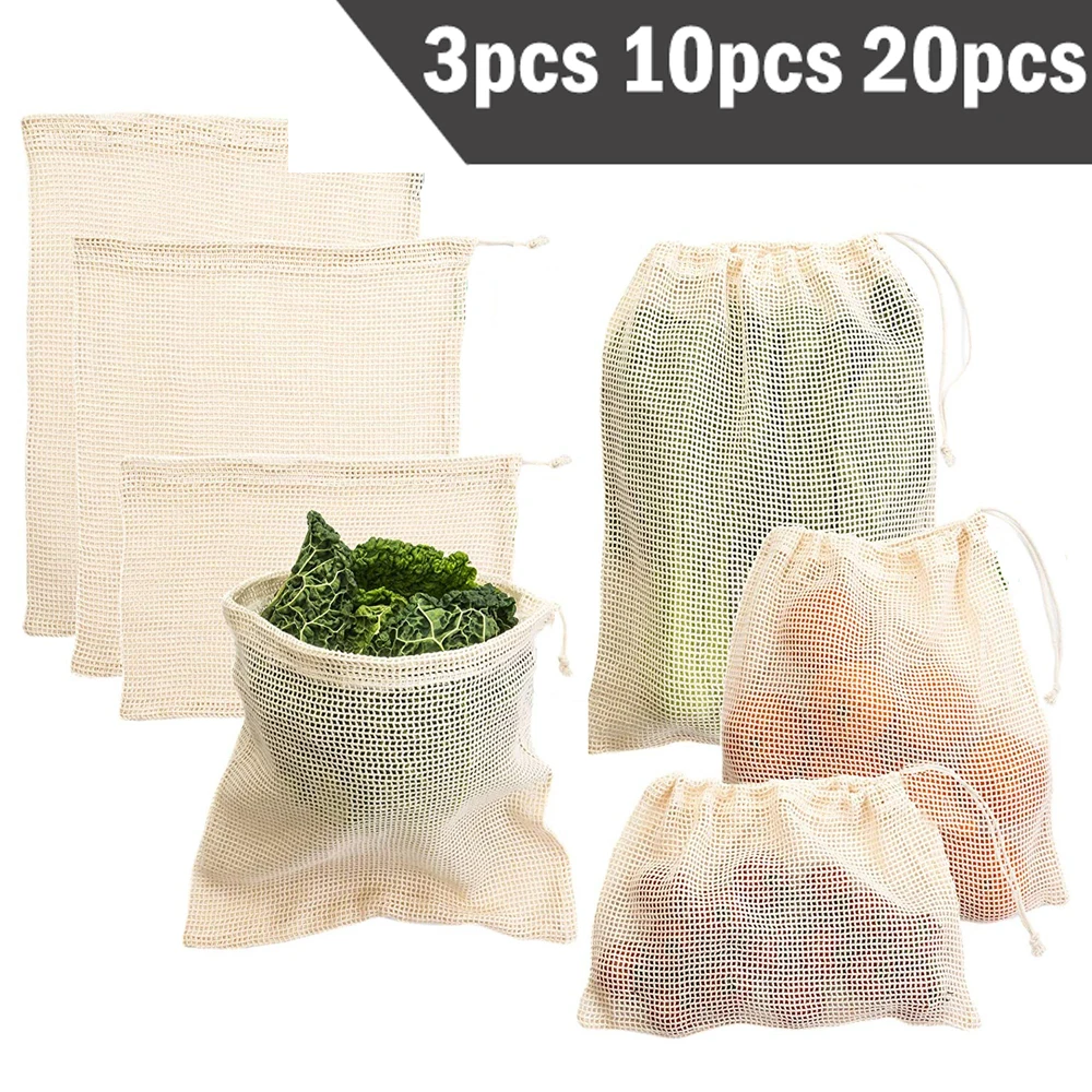 3 6 10pcs Reusable Produce Bags Set Eco Bag Cotton Mesh Vegetable Bags