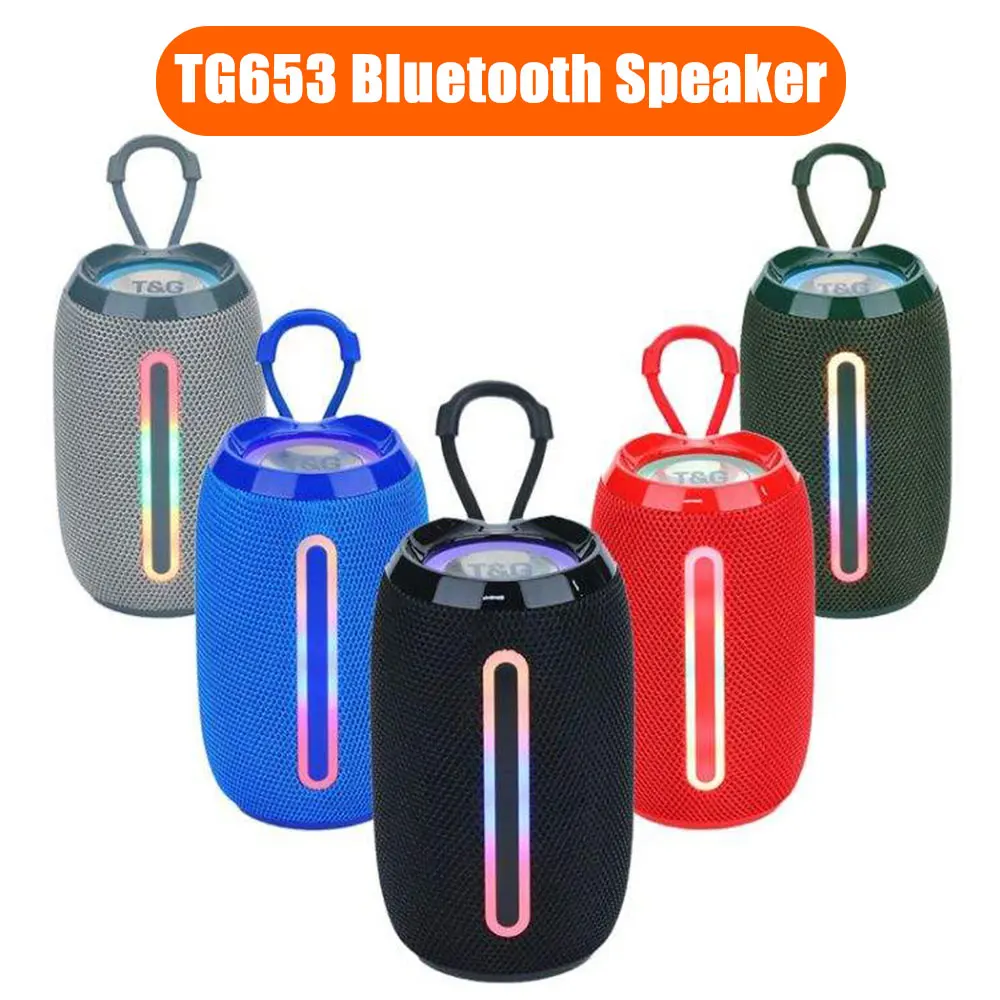 TG653 미니 휴대용 스피커, 야외 무선 서브우퍼, LED 플래시 슈퍼 베이스 TWS 사운드 박스, 지지대 FM/TF 카드 플래시 드라이브
