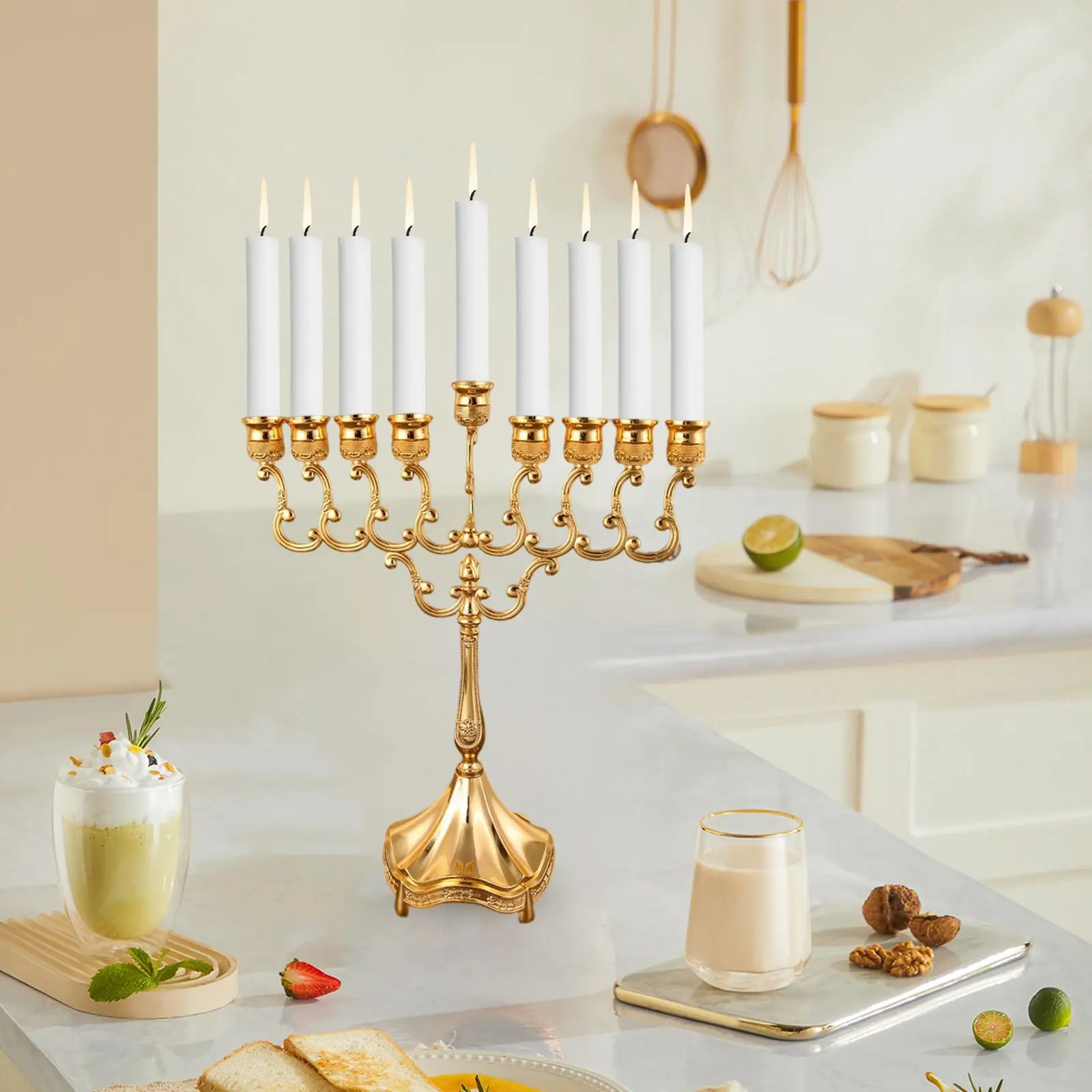 Hanukkah Menorah Candle Stands Tabletop 9 Branches Candle Holder for Christmas Exquisite Candlestick Table Home Decor