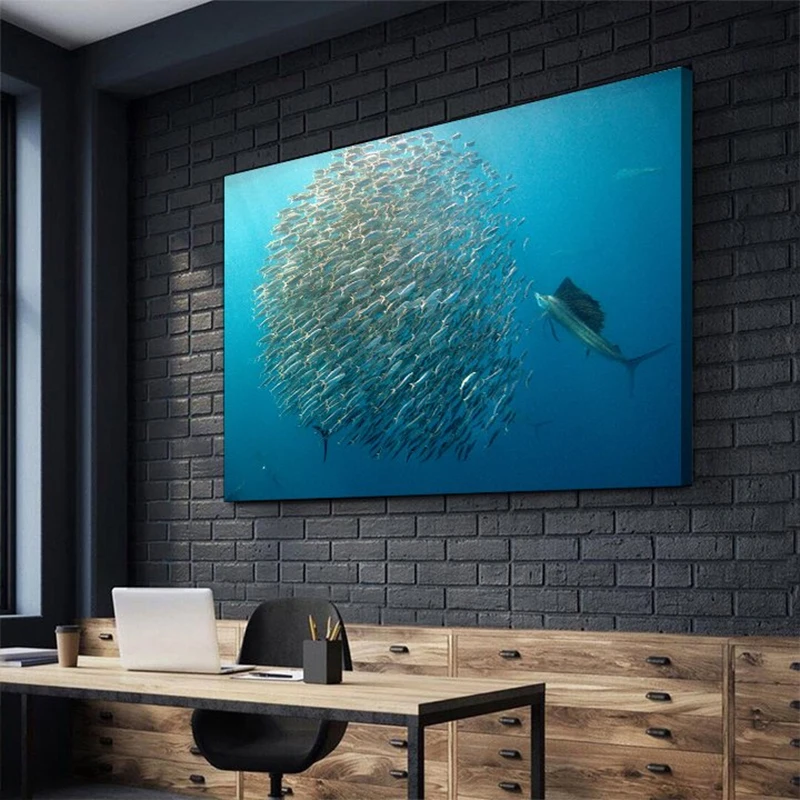 

Swordfish Prey On Sardine Canvas Wall Art