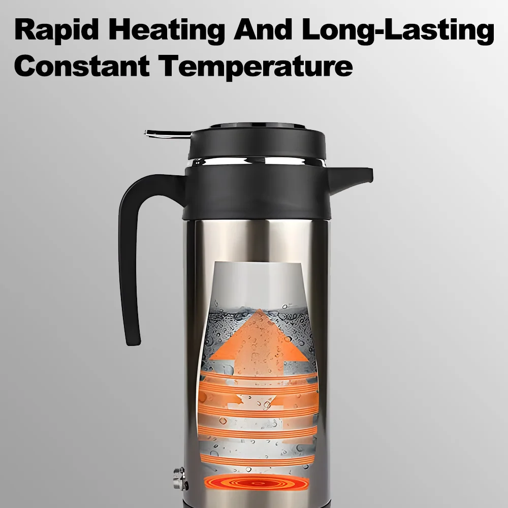 차량 장착형 주전자 1200ML 스테인리스 스틸 물 주전자 컵 자동차 용품의 지능형 순환 가열
