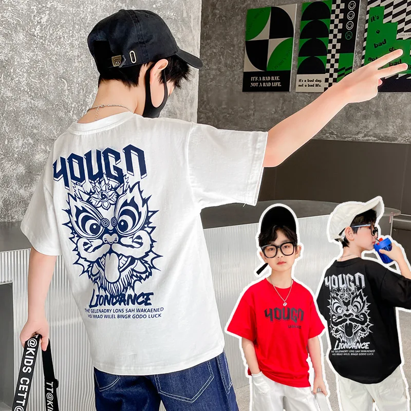 

Boys Short Sleeved T-shirt 2024 Summer New Kids Fashion Cotton Top Loose Half Sleeve Fashion Personalized T-shirt Kids Clothes