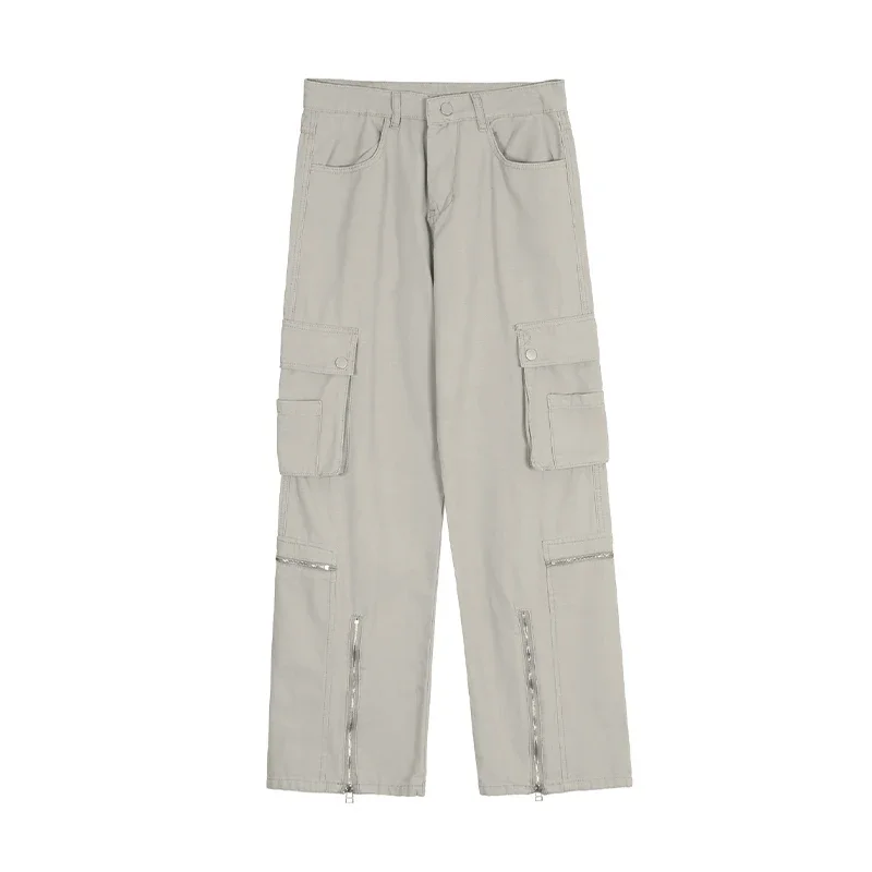 HOUZHOU Cargo Pants Men Zipper Oversize Wide Leg Trousers Male Streetwear Hip Hop Casual Korean Japanese Pocket Safari Style