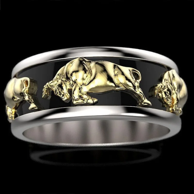 

Egyptian God Cow Bicolor Epoxy Men's and Women's Rings Vintage 925 Silver Gift Ring Jewelry