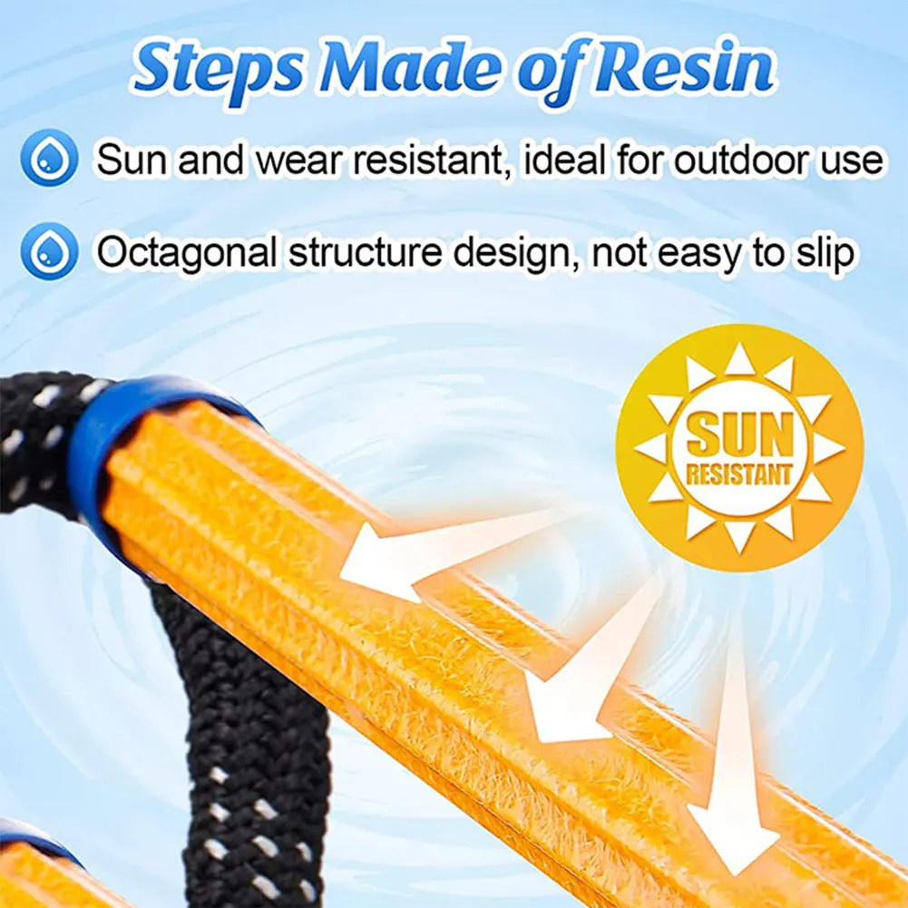 4/5 Step Boat Rope Ladder Heavy Duty Climbing Rope Portable Rope Boarding Ladder for Inflatable Boat Kayak Motorboat Canoeing