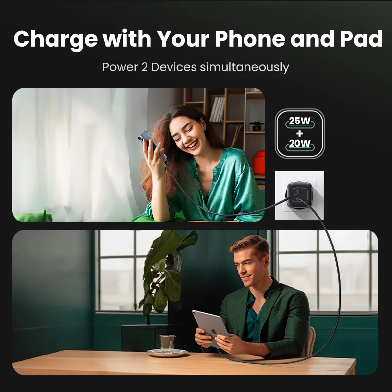 UGREEN GaN 45W USB Charger Fast Charger PD QC 3.0 USB C Charger Quick Charger For iPhone 14 13 Travel Charger for Samsung S21