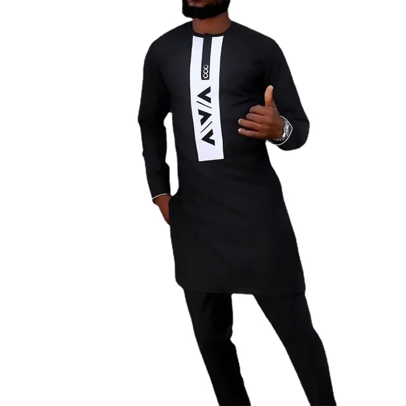 African Style Set Robe Clothing African Clothing Muslim Fashion Regular Long Sleeve Black Cotton Spring and Autumn Set Tracksuit