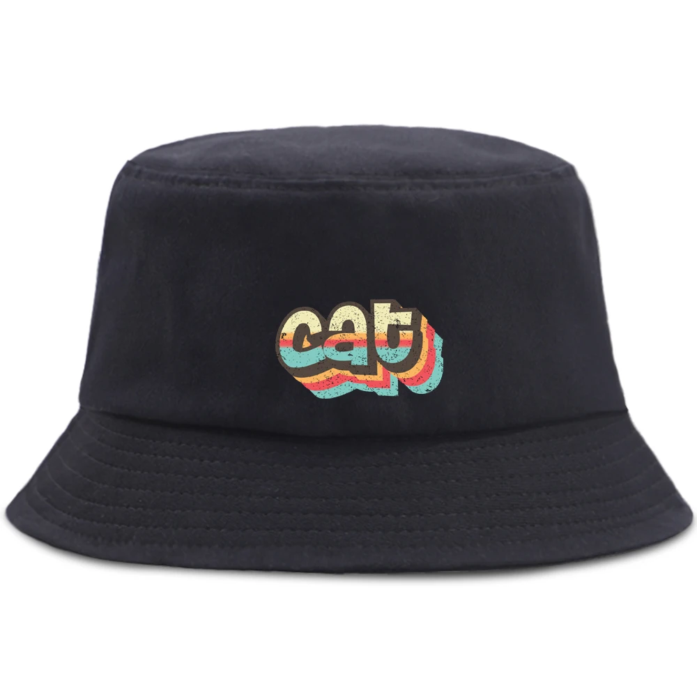 The Colorful Word Cat Women Bucket Hats Vintage Ins Cap Summer Men'S Panama Caps Woman Men Bob Chapeau Fishing Fisherman Hat