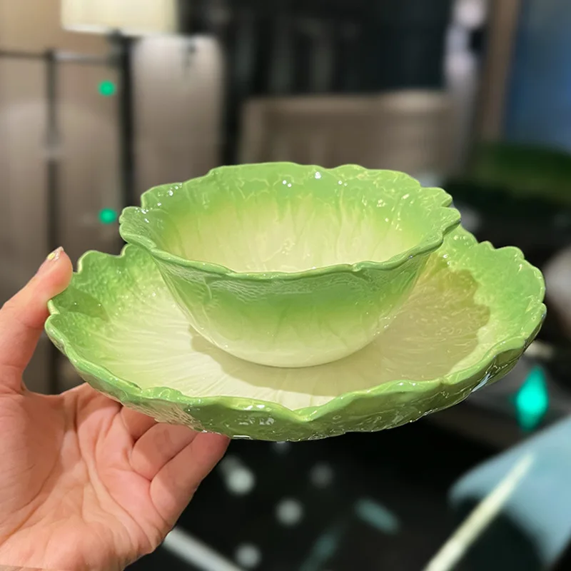 Creative cabbage shaped ceramic salad bowl family fruit snack plate dinner plate complete tableware kitchen utensils accessories