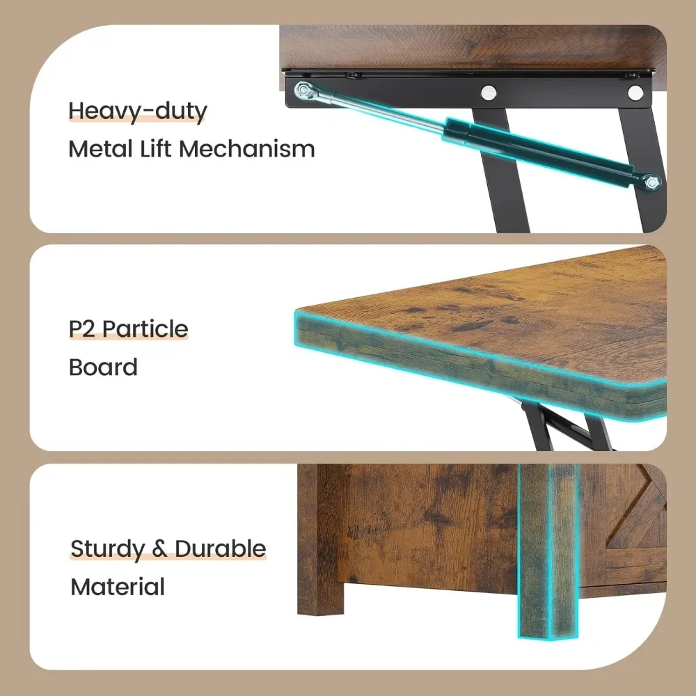 Lift Top Coffee Table, 4 in 1 Convertible Coffee Tables with Storage and Hidden Compartment for Living Room 5