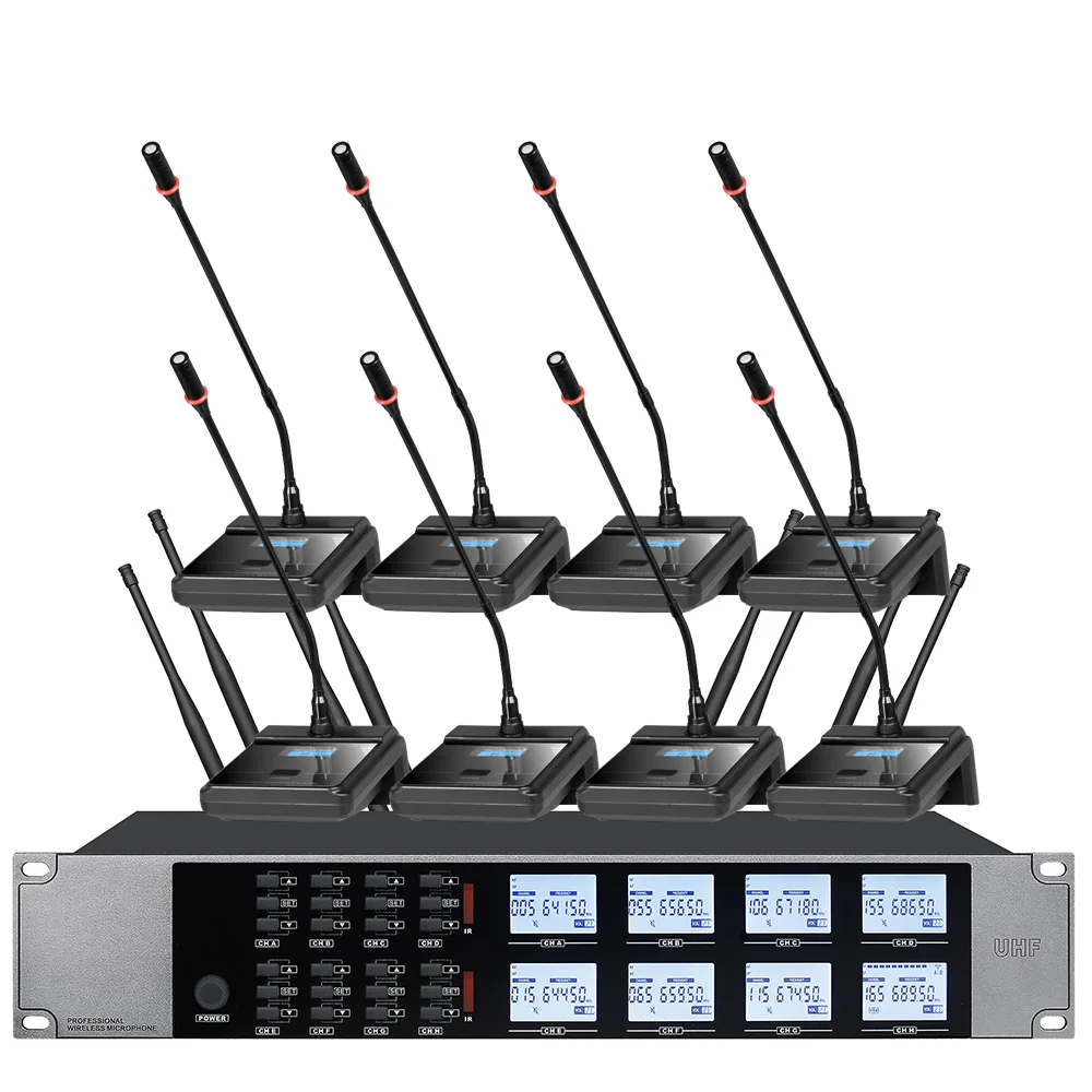 

Wireless Microphone System Professional 8-Channel UHF Gooseneck Mic Set for Stage Performances Houses of Worship Meeting Rooms