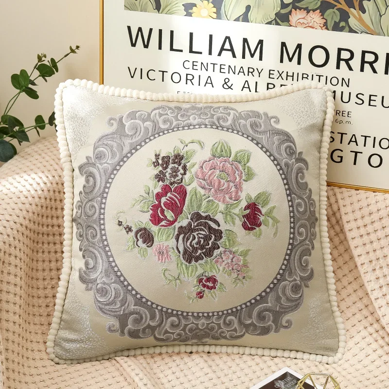 European style embroidered flowers Decorative Pillow Cover 48x48cm Throw Pillowcase Home Decor Cushion Cover for Sofa