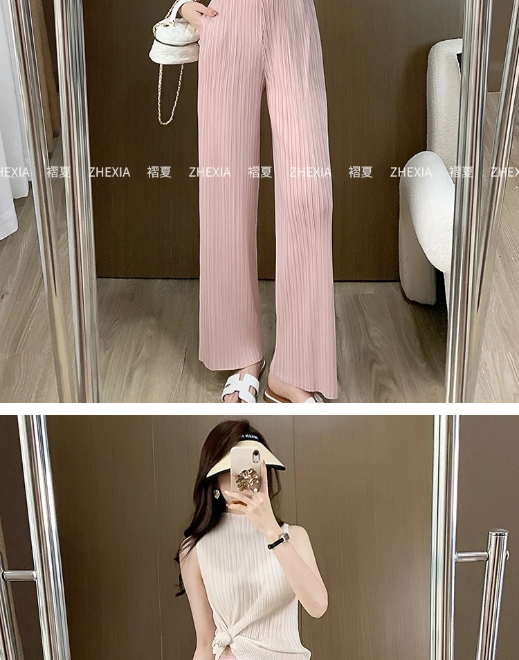 Miyake Pleated Loose Plus Size Pants Female 2025 Summer New High-end Thin Wide-leg Casual High Waist Pleated Straight Pants Thin