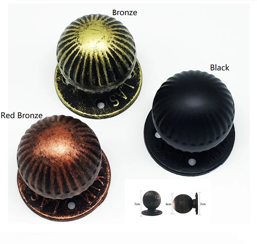 Door Handles Round Ball Vintage Iron Wooden Entry Gate Garden Barn Face Mount Antique Brass Red Copper Matte Black