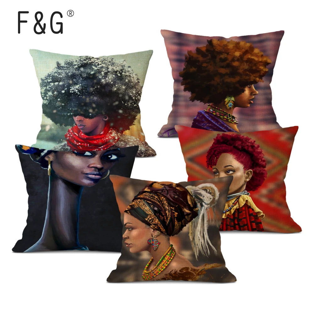 

African Portrait Painting Art Cushion Cover Black Man Art Decorative Pillows Linen Pillow Case Sofa Home Decor Pillow Cover