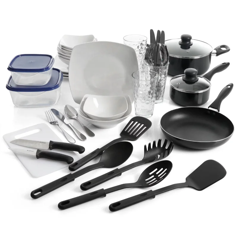 

Gibson All U Need 45 Piece Dinnerware Cookware Combo Set in White cooking pots set
