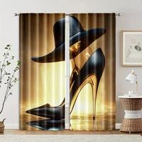 2pcs, Curtains 2D print Modern high heels Machine Washable (without rod) Thermal Insulation, and Room Darkening Functions Ldeal 2